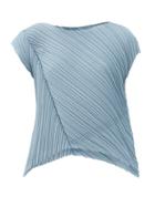 Matchesfashion.com Pleats Please Issey Miyake - Asymmetric Technical-pleated Top - Womens - Light Blue