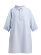 Matchesfashion.com Mm6 Maison Margiela - Pleated Trim Cotton Poplin Shirtdress - Womens - Blue Stripe