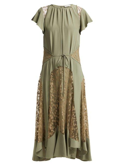 Matchesfashion.com Chlo - Lace Insert Silk Crepe Dress - Womens - Green