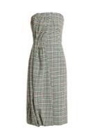Prada Houndstooth Checked Wool-blend Strapless Dress
