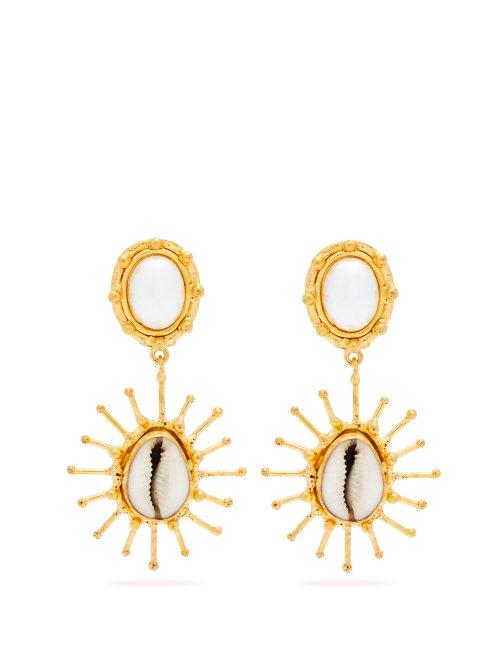 Matchesfashion.com Sylvia Toledano - Grigri Shell And Faux Pearl Drop Earrings - Womens - Gold
