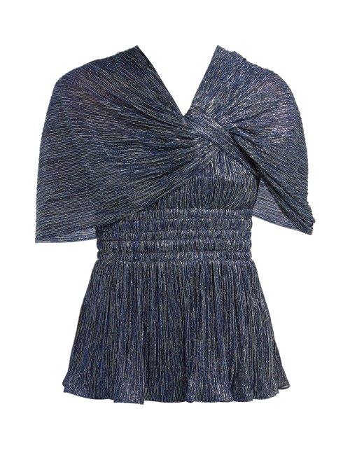 Matchesfashion.com Peter Pilotto - Ruched Asymmetric Pliss Lam Top - Womens - Indigo