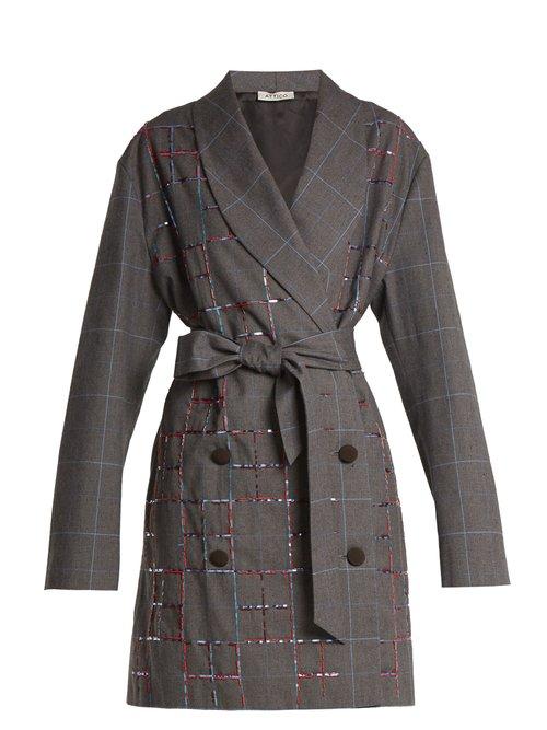 Matchesfashion.com Attico - Violet Double Breasted Checked Cotton Jacket - Womens - Grey Multi