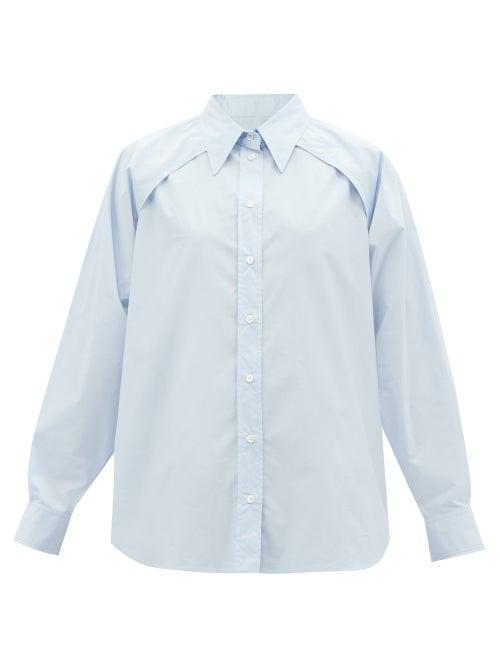 Mm6 Maison Margiela - Convertible-sleeve Cotton-poplin Shirt - Womens - Blue