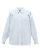 Mm6 Maison Margiela - Convertible-sleeve Cotton-poplin Shirt - Womens - Blue