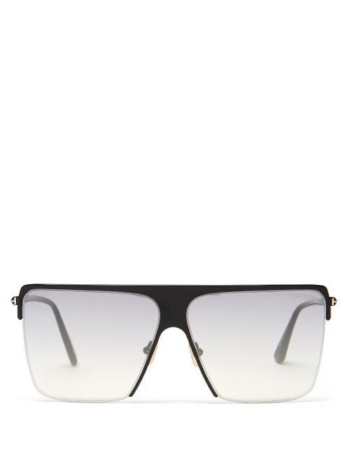Matchesfashion.com Tom Ford Eyewear - Sofi Half-rim Aviator Metal Sunglasses - Womens - Black