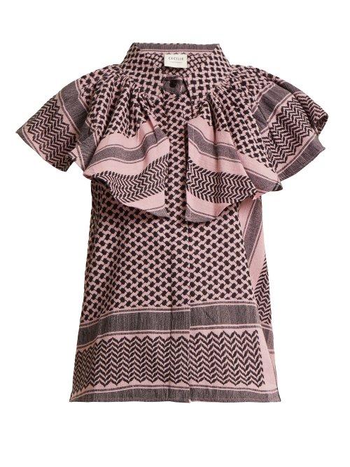 Matchesfashion.com Cecilie Copenhagen - Neobe Scarf Jacquard Cotton Top - Womens - Light Pink