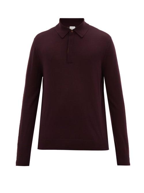 Matchesfashion.com Paul Smith - Striped-placket Merino-wool Polo Shirt - Mens - Burgundy