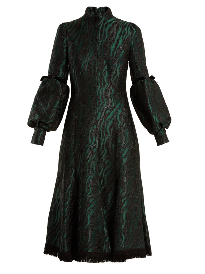 Andrew Gn Zebra-brocade High-neck Midi Dress