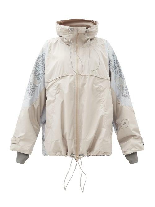 Matchesfashion.com Adidas By Stella Mccartney - Leopard-print Hooded Shell Windbreaker Jacket - Womens - Light Grey