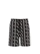 Matchesfashion.com Valentino - Logo-print Cotton-blend Jersey Shorts - Mens - Black White