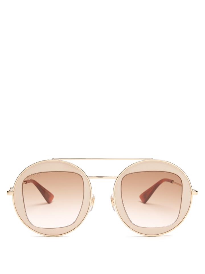 Gucci Round-frame Metal Aviator Sunglasses