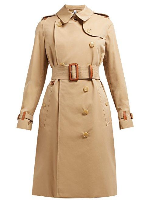 Matchesfashion.com Burberry - Leather Trim Cotton Gabardine Trench Coat - Womens - Beige
