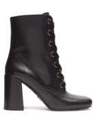 Prada Velvet Lace-up Leather Ankle Boots