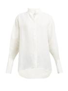 Matchesfashion.com Frame - Stand Collar Exaggerated Cuff Linen Blend Shirt - Womens - Ivory