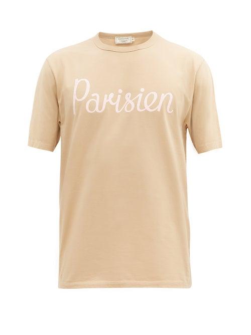 Matchesfashion.com Maison Kitsun - Parisien-print Cotton-jersey T-shirt - Mens - Beige