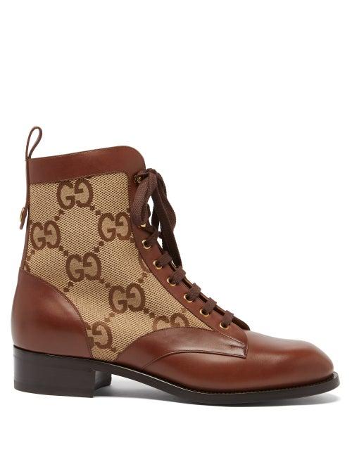Gucci - Waldo Gg Canvas And Leather Lace-up Boots - Mens - Beige