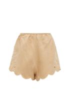 Matchesfashion.com Innika Choo - Cleo Direy Embroidered Scalloped-hem Linen Shorts - Womens - Beige