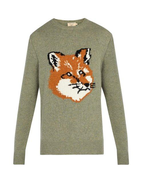Matchesfashion.com Maison Kitsun - Logo Intarsia Wool Sweater - Mens - Green