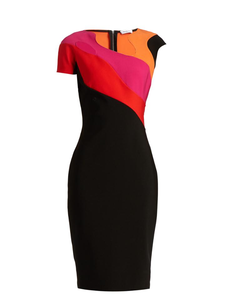 Mugler Abstract Neckline And Panel Jersey Dress