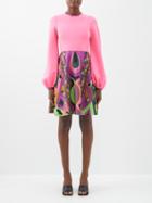 Pucci - Rombi-print Balloon-sleeved Crepe Dress - Womens - Pink Multi