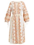 Matchesfashion.com D'ascoli - Tidewater Floral Embroidered Cotton Midi Dress - Womens - Orange Print