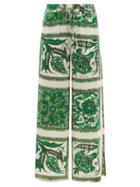 Ale Mais - Lucille Tile-print Wide-leg Silk-satin Trousers - Womens - Green Print