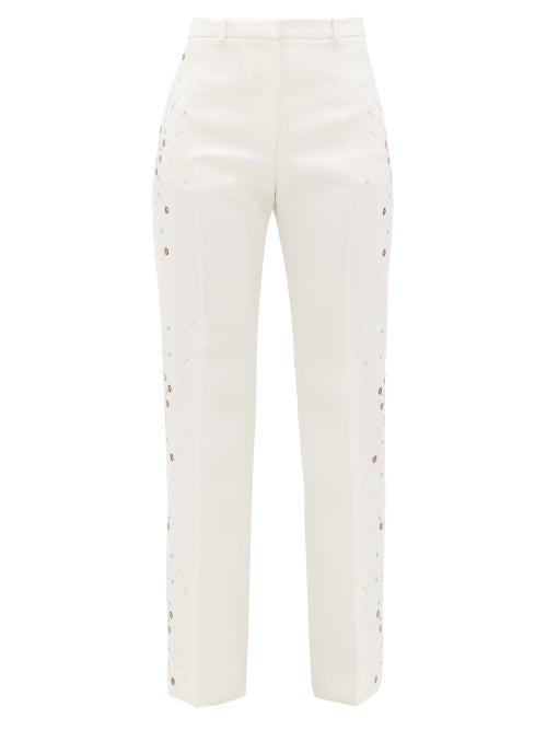 Matchesfashion.com Paco Rabanne - Embellished Wool Straight-leg Trousers - Womens - Ivory