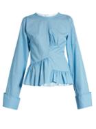 Marques'almeida Asymmetric Ruched-panel Micro-gingham Cotton Shirt