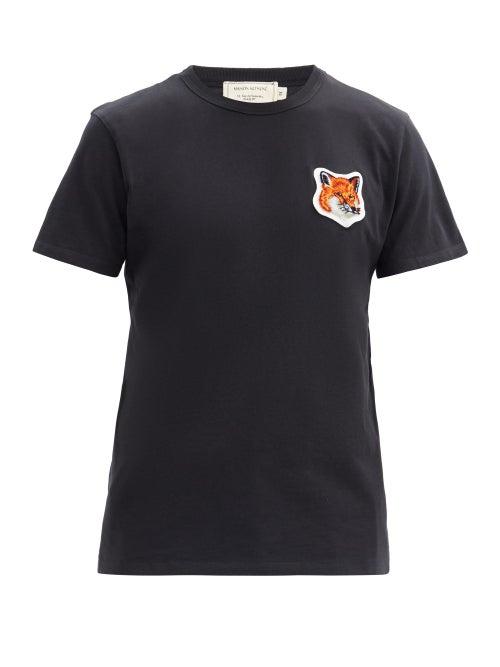 Matchesfashion.com Maison Kitsun - Velvet Fox-appliqu Cotton T-shirt - Mens - Black