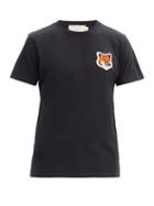 Matchesfashion.com Maison Kitsun - Velvet Fox-appliqu Cotton T-shirt - Mens - Black