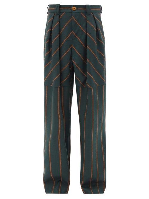S.s. Daley - Forest Rowing Striped-wool Suit Trousers - Mens - Dark Green