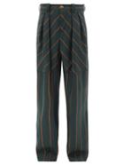 S.s. Daley - Forest Rowing Striped-wool Suit Trousers - Mens - Dark Green