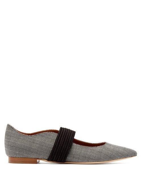 Matchesfashion.com Malone Souliers - Martina Braided Strap Herringbone Flats - Womens - Grey