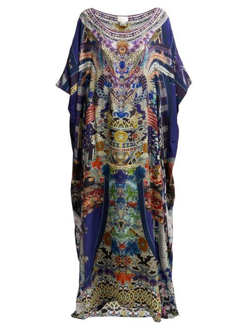 Matchesfashion.com Camilla - Darling's Destiny Print Silk Charmeuse Kaftan - Womens - Navy Multi