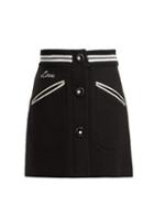Matchesfashion.com Miu Miu - Embroidered Virgin Wool Varsity Skirt - Womens - Black White