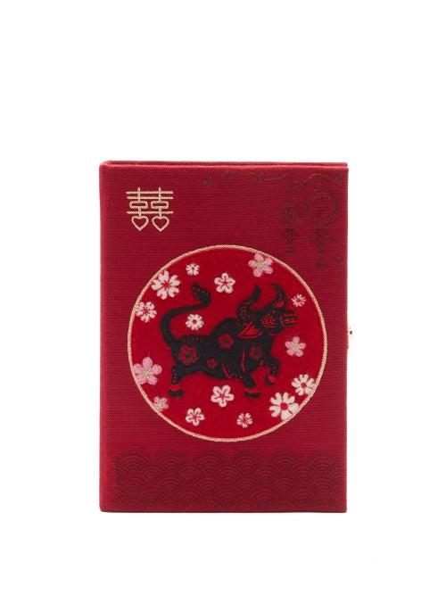 Matchesfashion.com Olympia Le-tan - Chinese New Year Ox-embroidered Clutch - Womens - Burgundy Multi