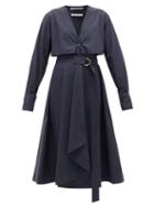Matchesfashion.com Another Tomorrow - Belted Organic Cotton-poplin Shirt Dress - Womens - Navy