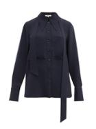 Matchesfashion.com Tibi - Exaggerated Collar Neck Tie Blouse - Womens - Navy