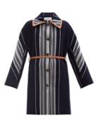 Matchesfashion.com Loewe - Belted Striped Wool-blend Coat - Womens - Blue Stripe