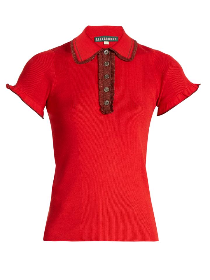 Alexachung Ruffle-trimmed Ribbed-jersey Top