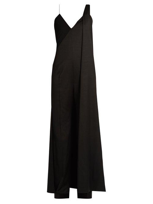 Matchesfashion.com Esteban Cortzar - Cape Back Wide Leg Wool Jumpsuit - Womens - Black