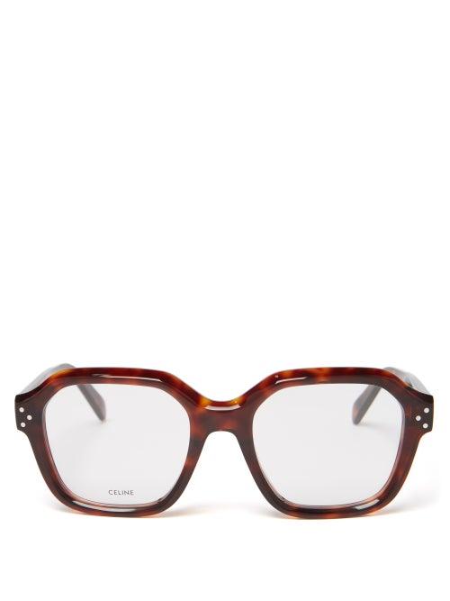 Celine Eyewear - Square Acetate And Metal Glasses - Womens - Brown