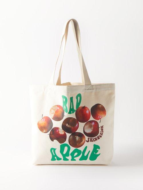 Jw Anderson - Bad Apple-print Canvas Tote Bag - Womens - Beige Multi