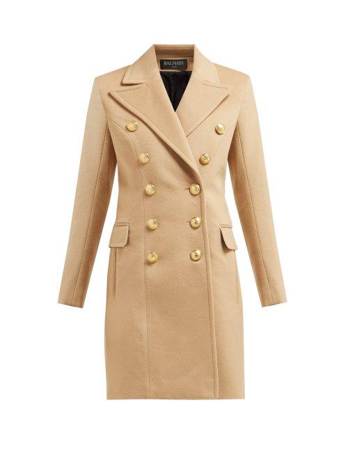 Matchesfashion.com Balmain - Double Breasted Wool Coat - Womens - Camel