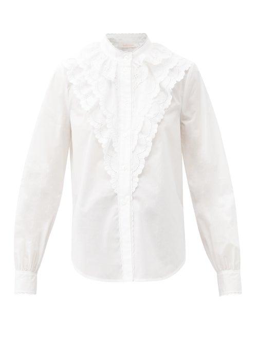 Matchesfashion.com See By Chlo - Ruffled Cotton-poplin Shirt - Womens - White