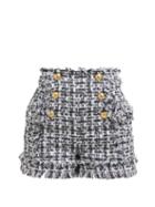 Matchesfashion.com Balmain - High Rise Tweed Shorts - Womens - Navy White