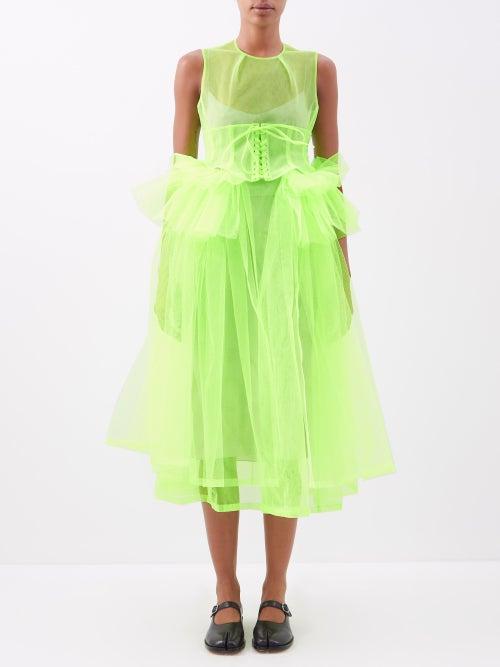 Noir Kei Ninomiya - Corset-waist Ruffled Tulle Dress - Womens - Lime Green