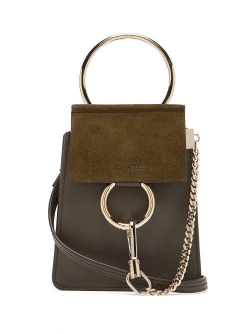 Matchesfashion.com Chlo - Faye Mini Suede Panel Leather Cross Body Bag - Womens - Dark Green