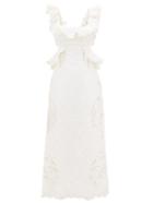 Matchesfashion.com Zimmermann - Super Eight Ruffled Embroidered Midi Dress - Womens - Ivory